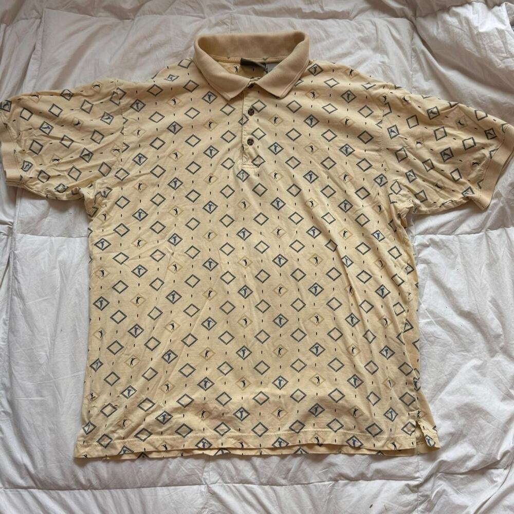 Farah Vintage y2k yellow diamond distressed golf polo sz L cotton grandpa sporty - Picture 2 of 8